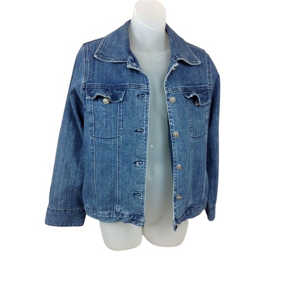 Lisa International Womens Small Denim Stretch Jacket Blue Jean Leopard Flip Cuff - Picture 12 of 12